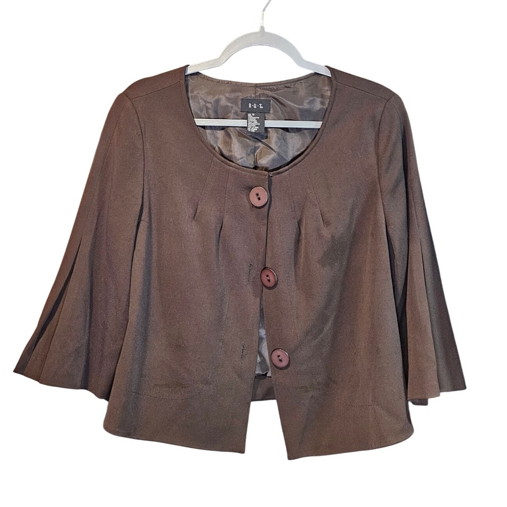 Women's Brown Lined Pea Coat Sz‎ 12 Feminine Career Blazer Office #400